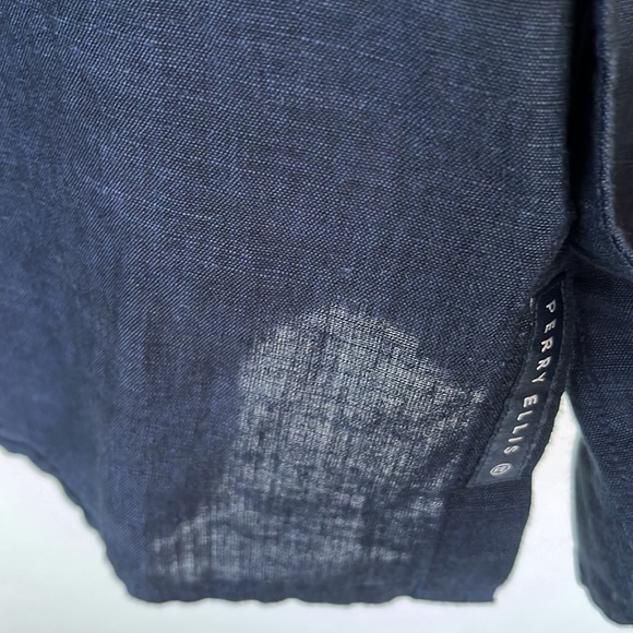 Perry Ellis Button Down Short Sleeve, Men’s Size Medium, Navy Blue, NWT, Linen - Picture 7 of 8